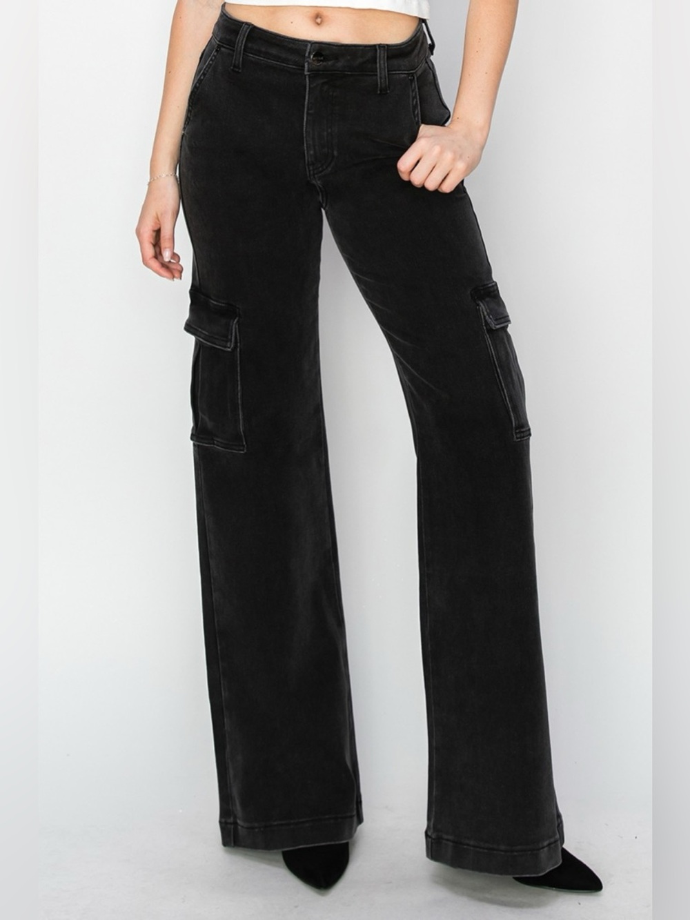 Risen Full Size High Rise Wide Leg Cargo Jeans